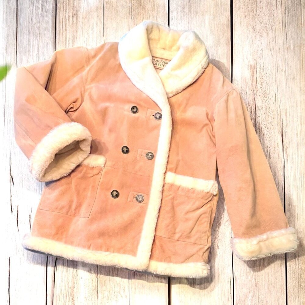 Braefair Leather Double-Breasted Faux Fur Coat L - Picture 11 of 14